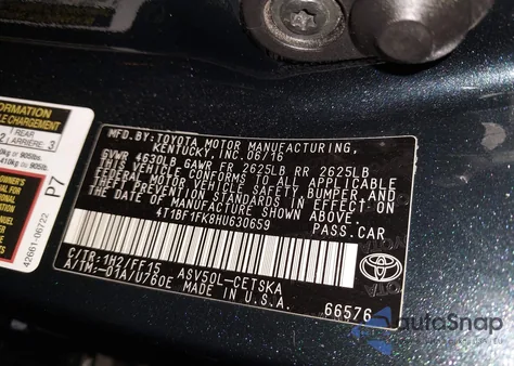 2017 Toyota Camry Se из США, поврежденный, VIN 4T1BF1FK8HU630659